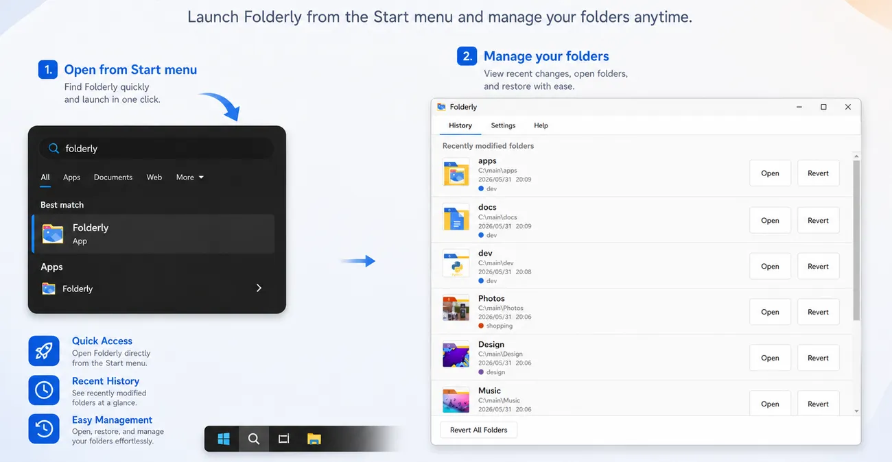 Manage your changes from the Start menu